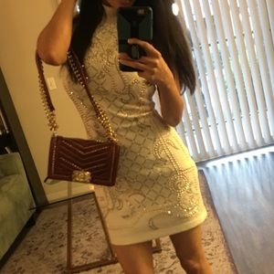 Bebe White Beaded Mini Dress
